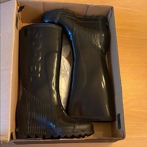 Sorel Wedge Black Rain Boots -Womans